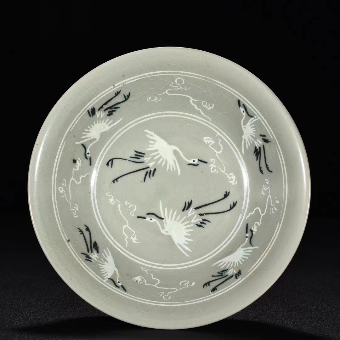 多寶屋】BA973□古美術品！高麗 青磁 象嵌花卉雲鶴紋 折腰洗