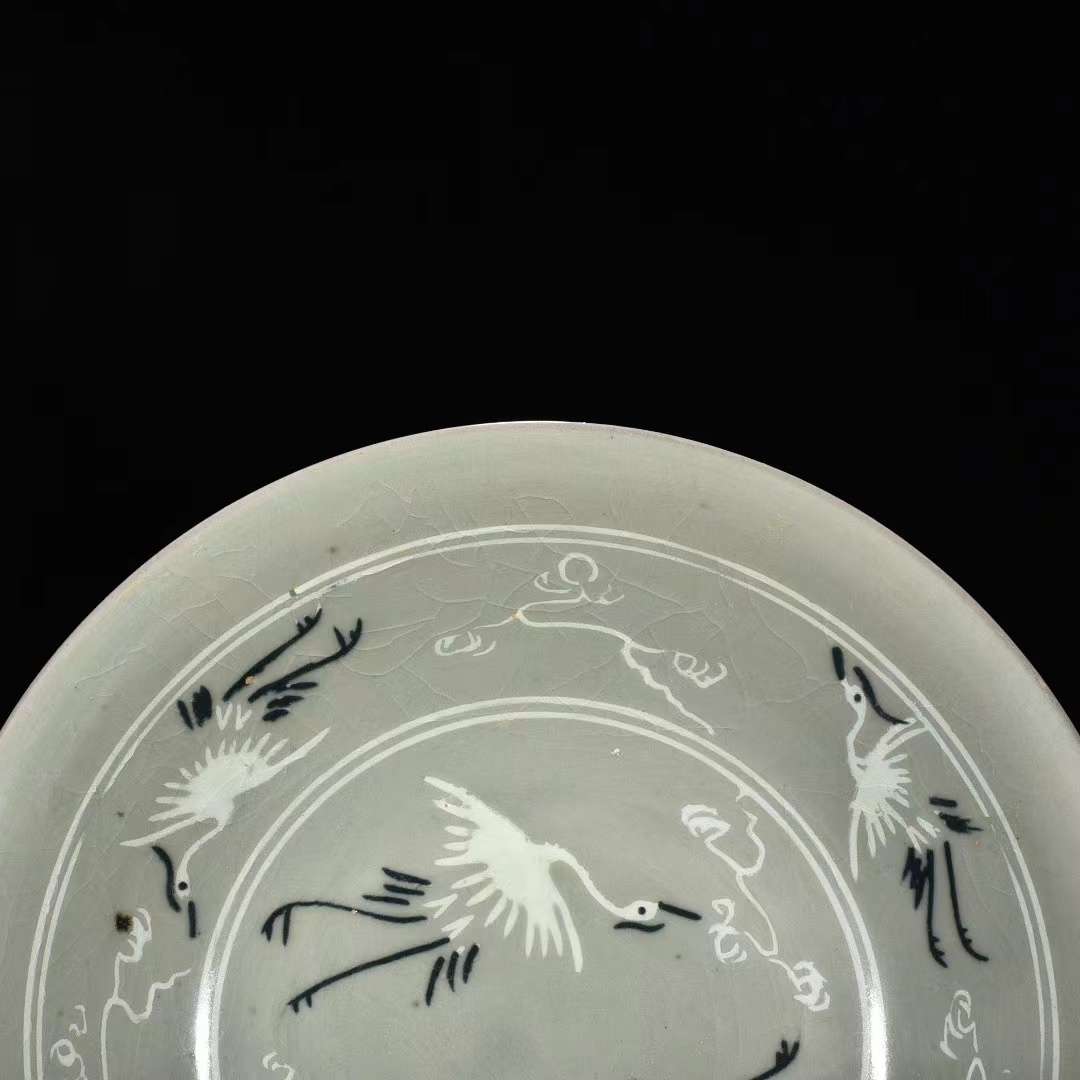 多寶屋】BA973□古美術品！高麗 青磁 象嵌花卉雲鶴紋 折腰洗