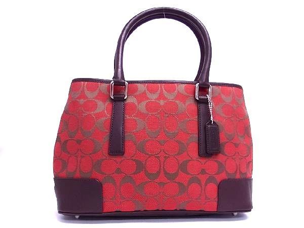 大得価，HOT 1円 COACH コーチ 6089 シグネチャー キャンバス&times;レザー ハンドバッグ トートバッグ 手持ち レッド系&times;ブラウン系 BB0407ウN(ハンドバッグ)｜売買されたオークション情報、yahooの商品情報 かばん、バッグ