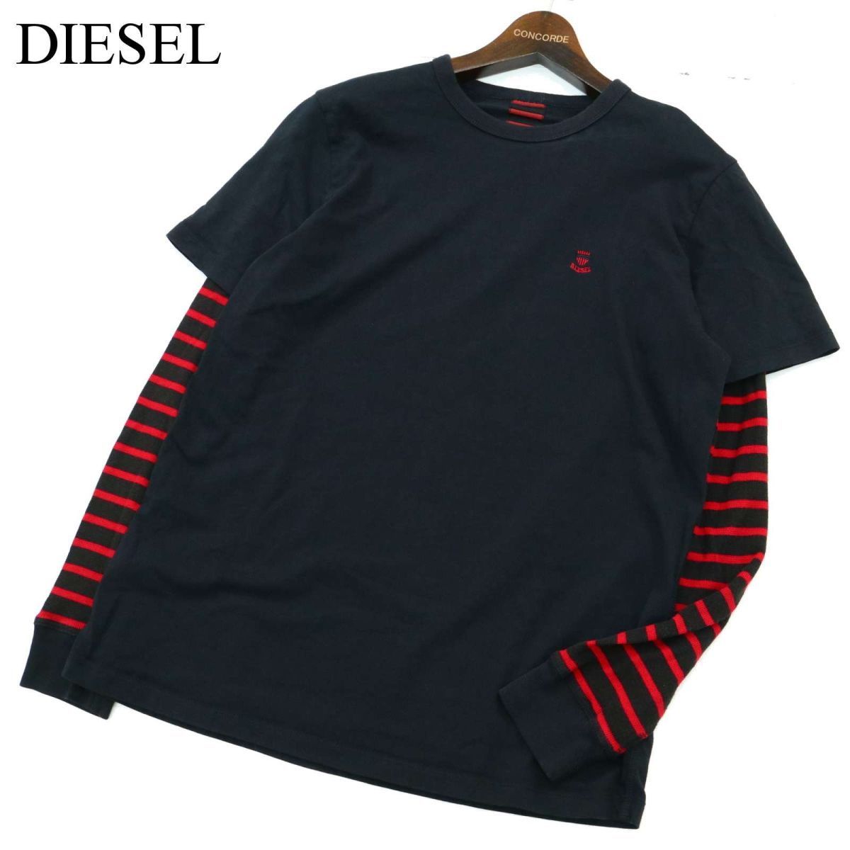 DIESEL ディーゼル 通年 ボーダー レイヤード風☆ 長袖 カットソー 