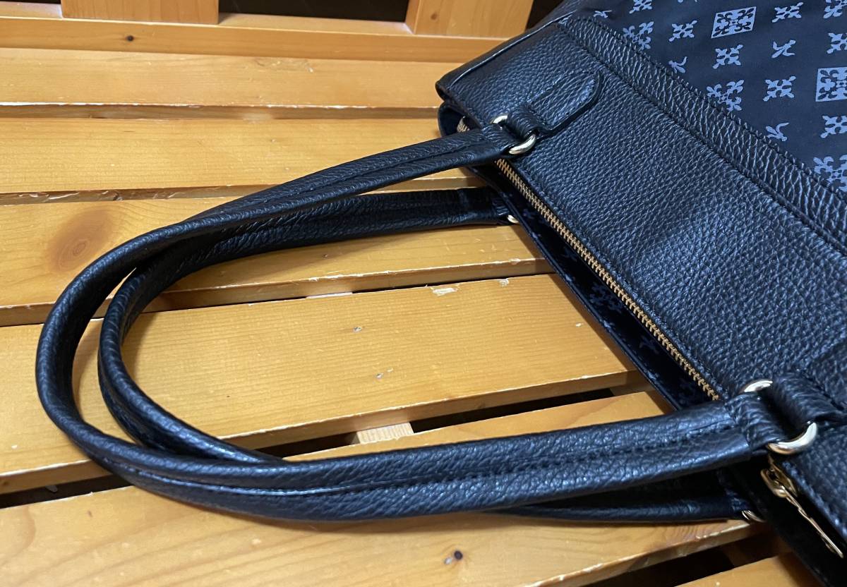 タグ付き未使用 ラシット☆レザーコンビトートバッグ☆ブラック×グレー 