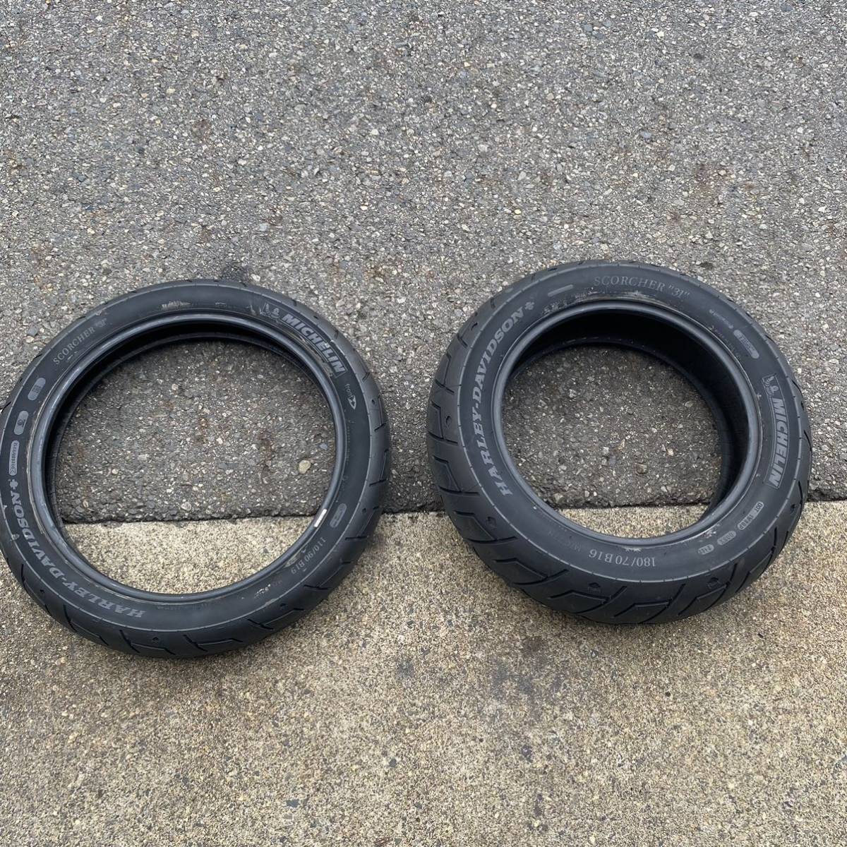 新車外し ハーレー 純正 前後タイヤセット ミシュラン 110/90B19 180  