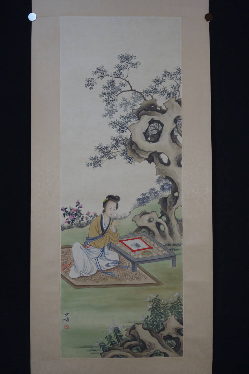 陳少梅 中国画 掛け軸 山水画 中堂 小邨山景図 サイズ：77×175cm 肉筆