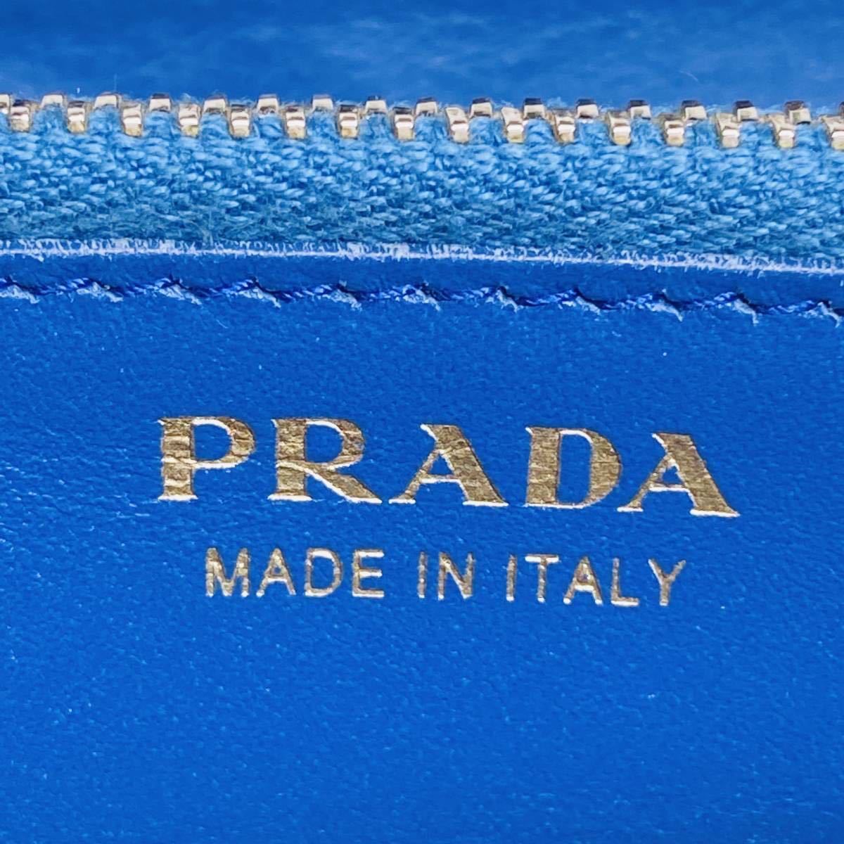 極美品》PRADA プラダ サフィアーノ 黒 青 マットブラック ブルー 長 