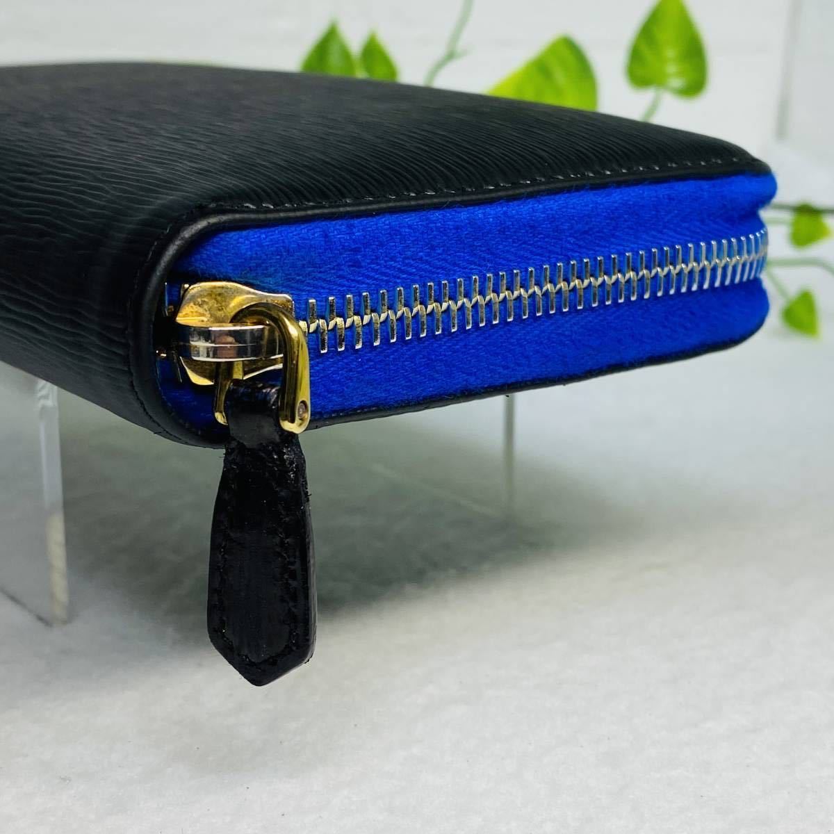 極美品》PRADA プラダ サフィアーノ 黒 青 マットブラック ブルー 長 
