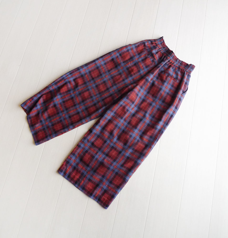 SHIPS シップス Khaju チェック柄のワイドパンツ FREE カージュ 落ち着いたレッド・ネイビー イージーパンツ