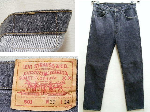 ◇即決[W32]ビンテージ Levi's 501-0658 USA製 先染めブラック グレー 93年3月製 90年代 90's アメリカ製 デニム パンツ■12