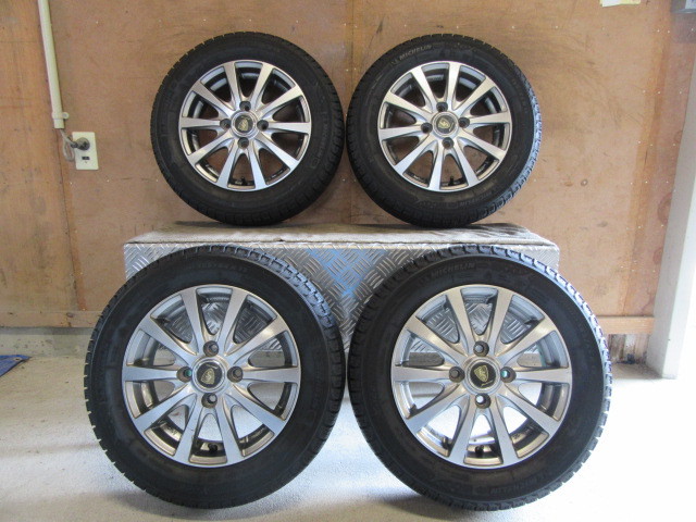  社外アルミホイール付 ミシュラン X-ICE XI3 155/65R13 PCD100 13&times;4J IS42 ハブ径約65 19年製バリ溝4本セット(スタッドレスタイヤ)｜売買されたオークション情報、yahooの商品情報をアーカイブ公開 - 4穴