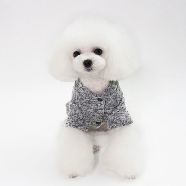 ★犬服　おさかなさん　グレー　Ｍサイズ　フリース　トレーナー　前ボタン付き 裏起毛_2