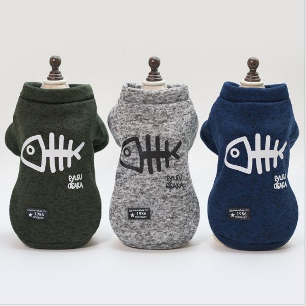 ★犬服　おさかなさん　グレー　Ｍサイズ　フリース　トレーナー　前ボタン付き 裏起毛_4