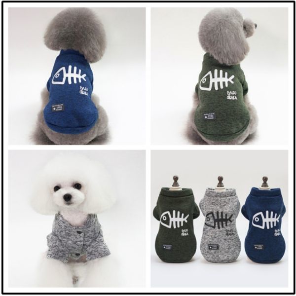 ★犬服　おさかなさん　グレー　Ｍサイズ　フリース　トレーナー　前ボタン付き 裏起毛_6