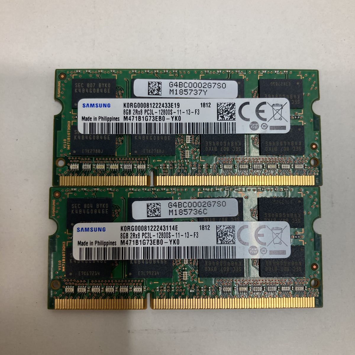 O161 SAMSUNG ノートPC メモリ 8GB 2Rx8 PC3L-12800S 2枚 【公式通販】