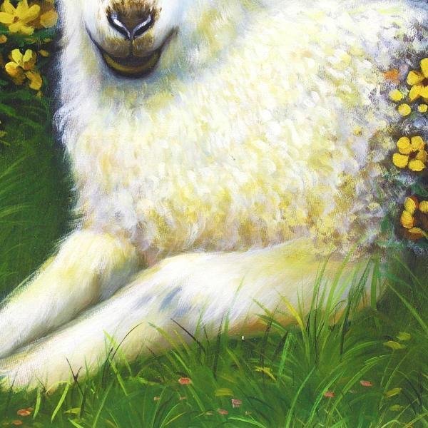 真作 工藤栄進 黄金を呼ぶ羊 油彩 油絵花畑 仔羊 真作】【WISH】工藤