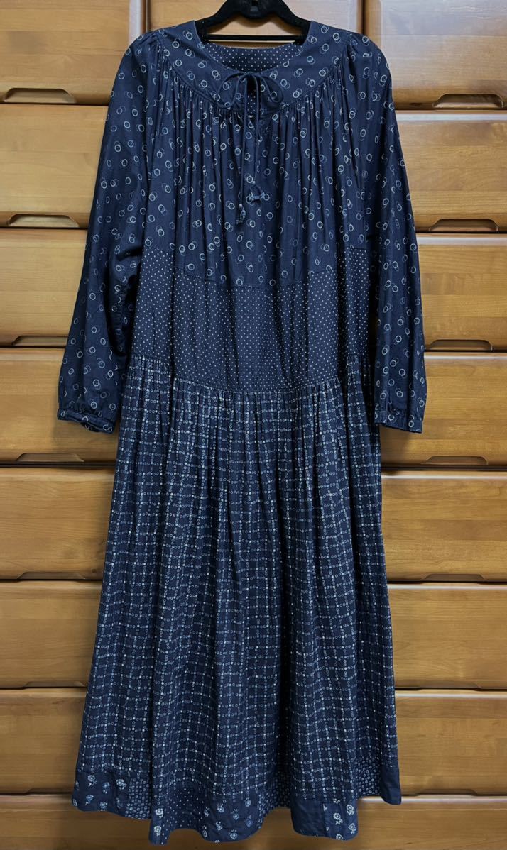 ☆【45R 45rpm】インディゴ平ドットミックスプリントのドレス パッチ  