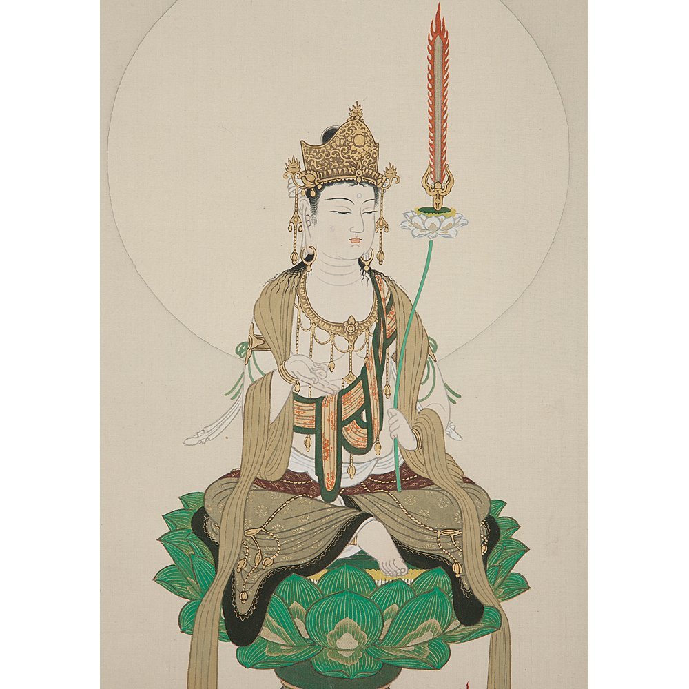 五】掛軸 仏画 『普賢菩薩』 絹本 彩色 在款(春芳) 共箱 【公式通販】