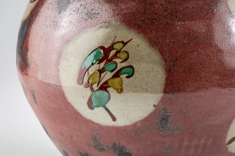 人間国宝】『 島岡達三 (しまおかたつぞう) 辰砂釉赤絵 草花文壷 共箱