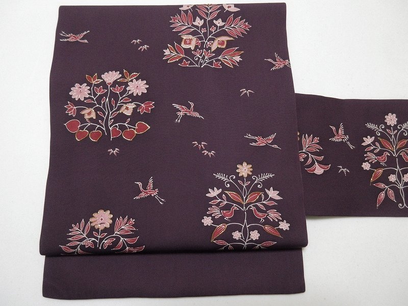 限定セール，SALE ドークブア 塩瀬九寸名古屋帯 花鳥 駒刺繍 深紫 極上の逸品 B17(仕立て上がり)｜売買されたオークション情報、yahooの商品情報をアーカイブ公開 - オークファン 仕立て上がり