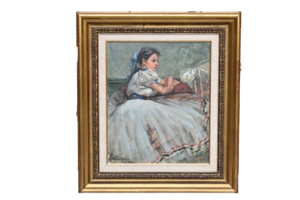 三冬花】【真作】上田久之「踊り子」油彩 8号 日動画廊取扱