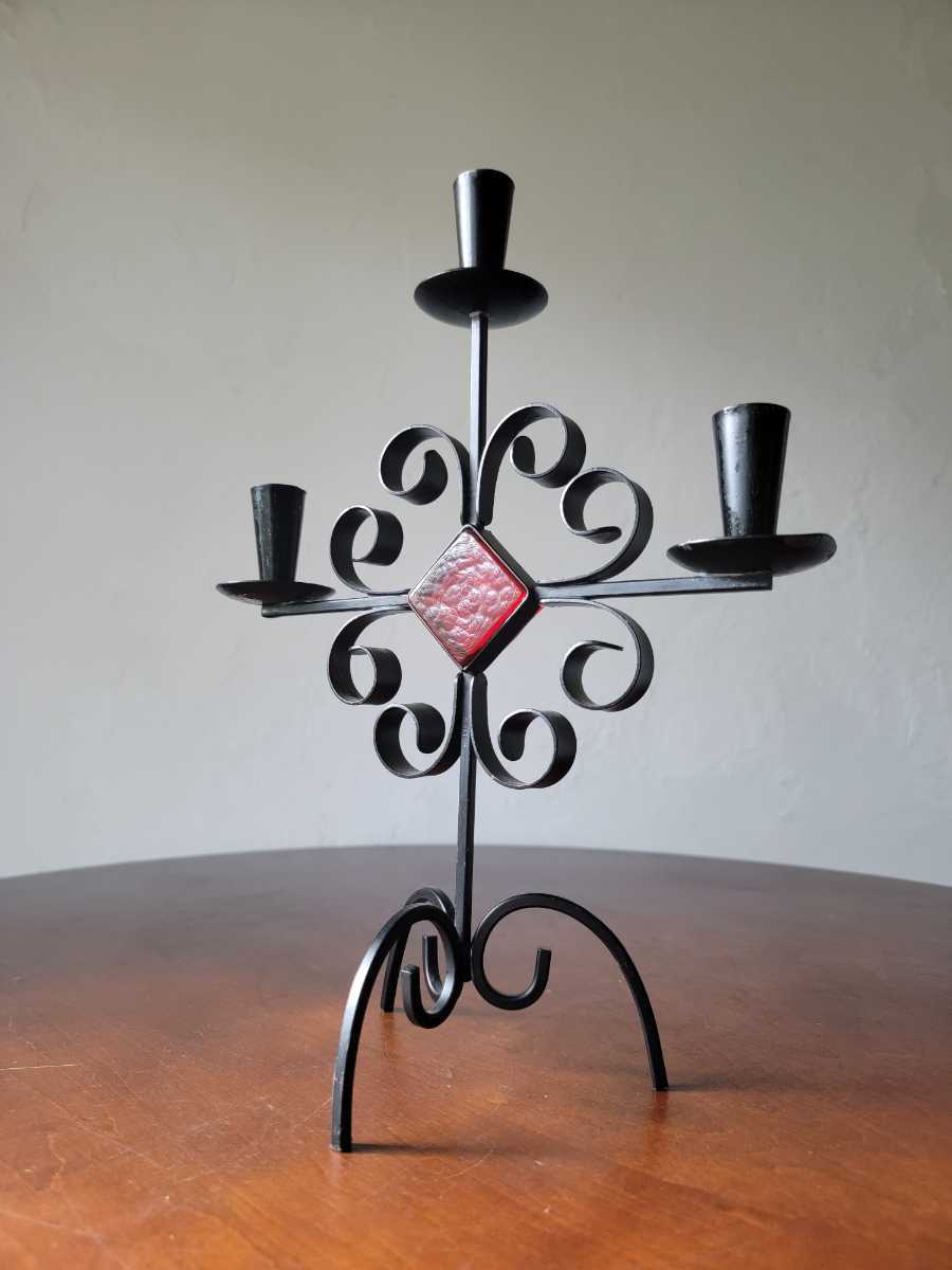 1950年代 スウェーデン GUNNAR ANDER 北欧 ヴィンテージ 鉄製 3灯 燭台 キャンドルスタンド キャンドルホルダー インテリア アンティーク