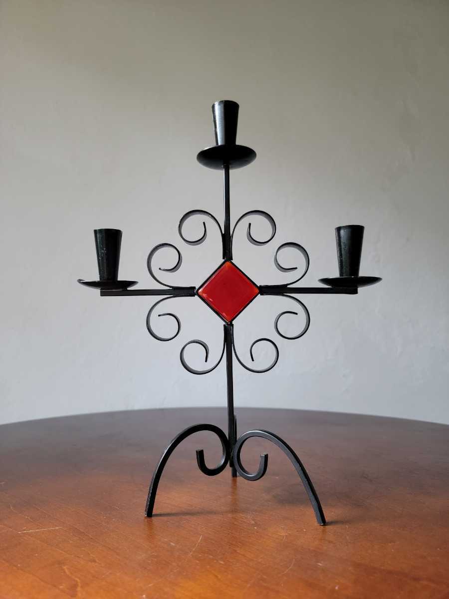 1950年代 スウェーデン GUNNAR ANDER 北欧 ヴィンテージ 鉄製 3灯 燭台 キャンドルスタンド キャンドルホルダー インテリア アンティーク