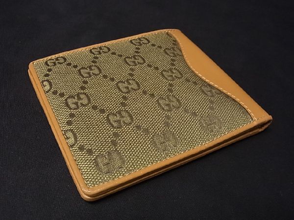 1円 □極美品□ GUCCI グッチ GGキャンバス×レザー 二つ折り 財布 
