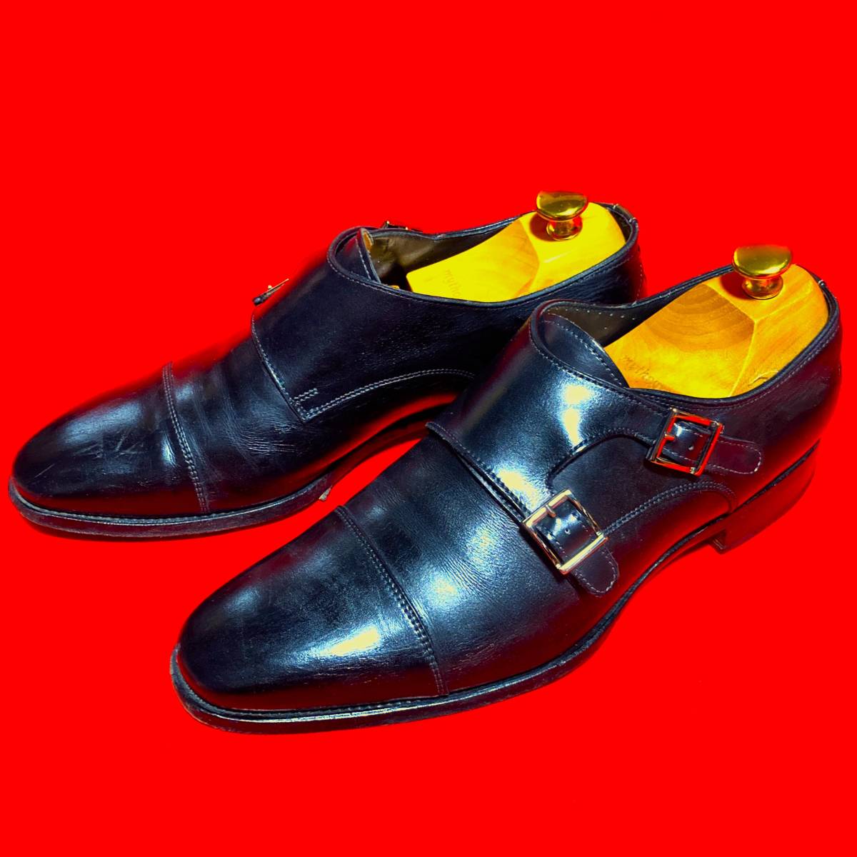 Santoni☆超高級☆ダブルモンク ストラップシューズ ストレートチップ