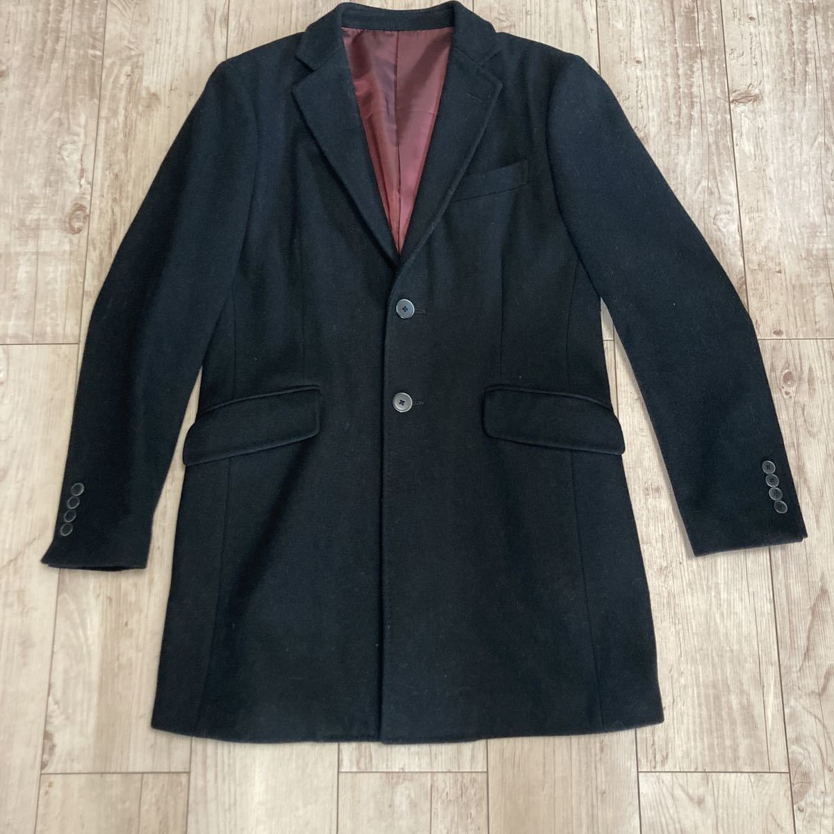 【美品】TAKEO KIKUCHI ウール チェスターコート 黒 