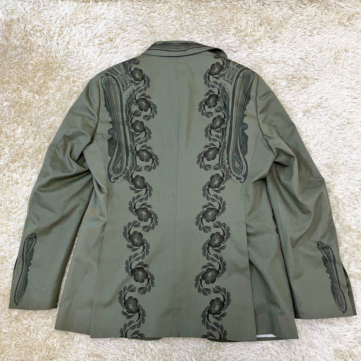 【極希少】【ペイズリーの存在感】ETRO エトロ テーラードジャケット 緑 グリーン カーキ コットン 総柄 花柄 フラワー 50 L相当 メンズ ETRO テーラードジャケット ペイズリー 美品ETRO 唯一無二の存在感極美品 □未使用級！！！□圧倒的存在感□エトロ□ETRO□テーラードジャケット
