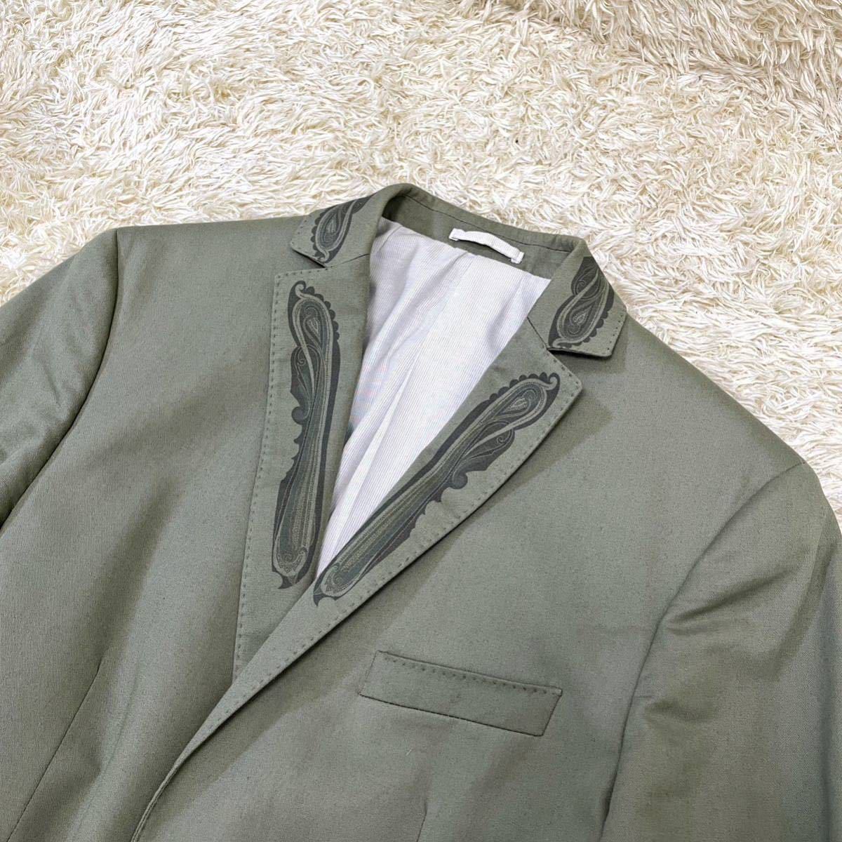 【極希少】【ペイズリーの存在感】ETRO エトロ テーラードジャケット 緑 グリーン カーキ コットン 総柄 花柄 フラワー 50 L相当 メンズ ETRO テーラードジャケット ペイズリー 美品ETRO 唯一無二の存在感極美品 □未使用級！！！□圧倒的存在感□エトロ□ETRO□テーラードジャケット