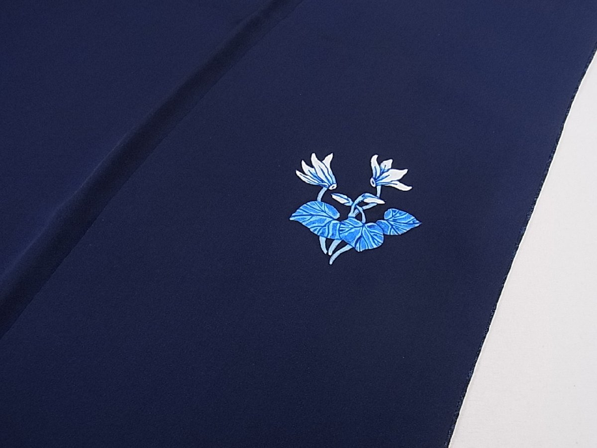 平和屋着物□上質なお召 本藍 吉祥花文 色無地 逸品 vp3093