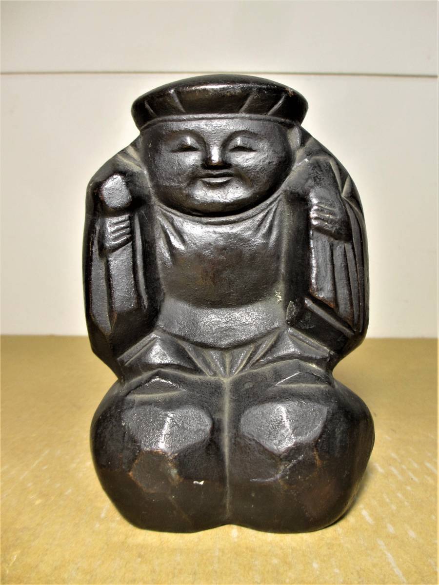 ☆ 銅製 大黒天 大黒様 ブロンズ 古銅 江戸期 在銘 渓雲 七福神 置物 