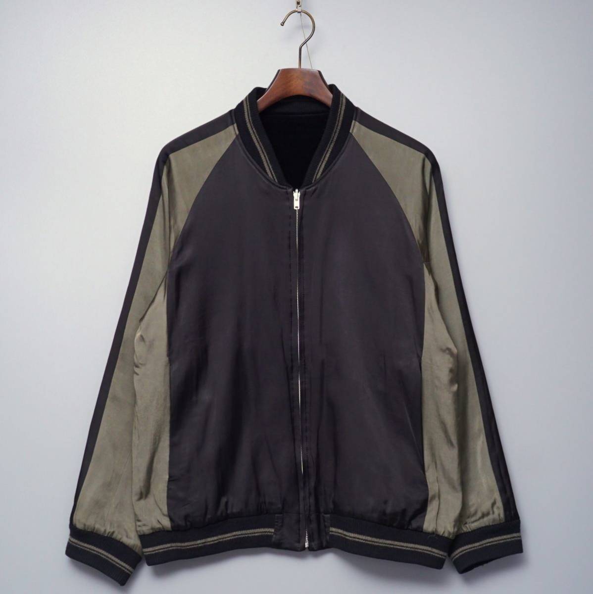 GM0799◎LAD MUSICIAN ラッドミュージシャン メンズ44 SOUVENIR JACKET リバーシブル スカジャン ベロア×サテン 2214-352 黒×グレー