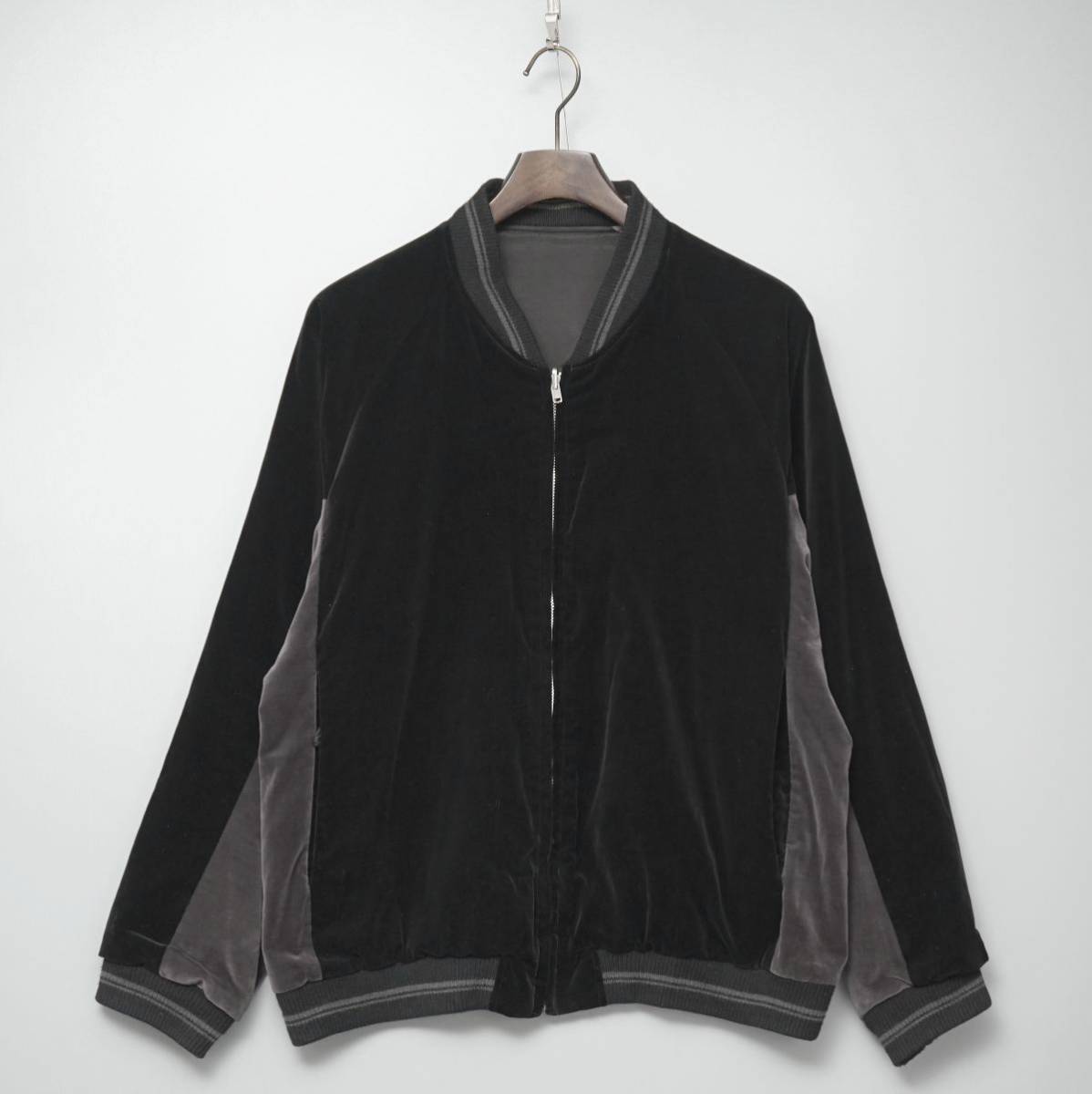 GM0799◎LAD MUSICIAN ラッドミュージシャン メンズ44 SOUVENIR JACKET リバーシブル スカジャン ベロア×サテン 2214-352 黒×グレー