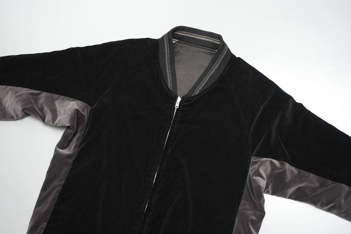 GM0799◎LAD MUSICIAN ラッドミュージシャン メンズ44 SOUVENIR JACKET リバーシブル スカジャン ベロア×サテン 2214-352 黒×グレー