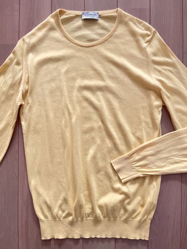 JOHN SMEDLEY シーアイランドコットン　ニット　長袖　クルーネック　M 良品】JOHNSMEDLEY☆クルーネックコットンニット☆イエロー☆M☆英製