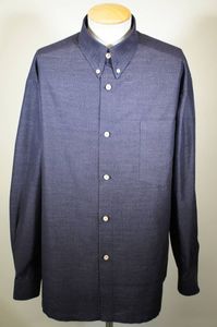 【加寿利】結城紬 濃紺色の無地杢 釦ダウン メンズ 3Lサイズ ワッシャー加 工 着物リメイ