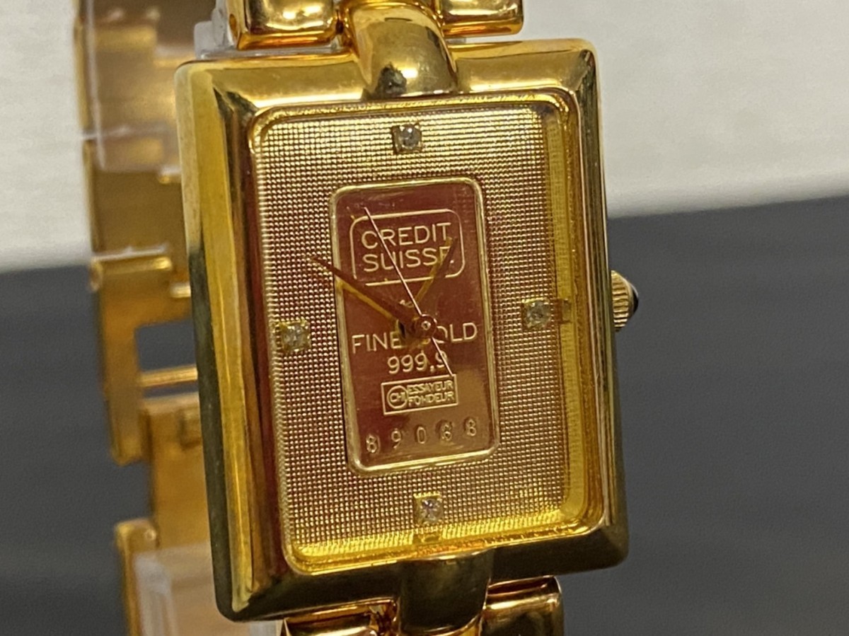 A1 CREDIT SUISSE クレディスイス INGOT インゴット 4P石入り FINE GOLD 999.9 K24 ゴールド 腕時計