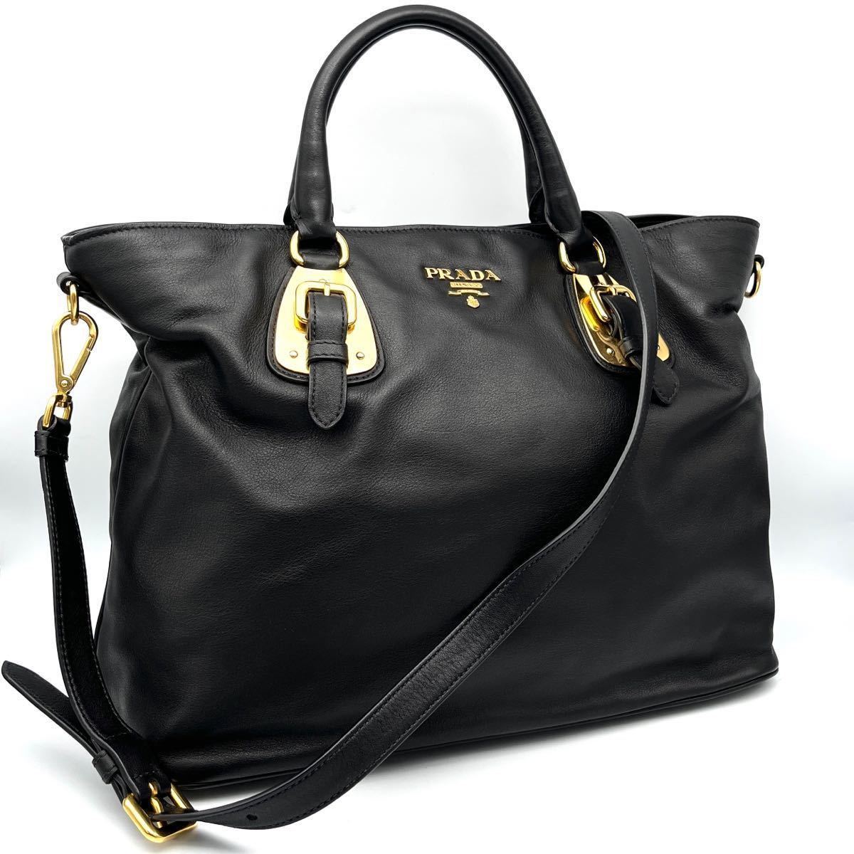 1円 美品 PRADA プラダ レザー トート ハンド ショルダー バッグ 2way 