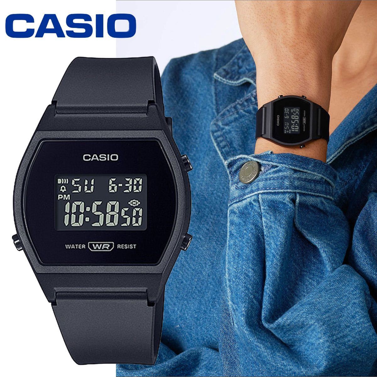 チープカシオ CASIO カシオ デジタル 女性 子供 レディース キッズ LW-204-1B オールブラック ブラック 黒 防水 シンプル ビジネス レトロ