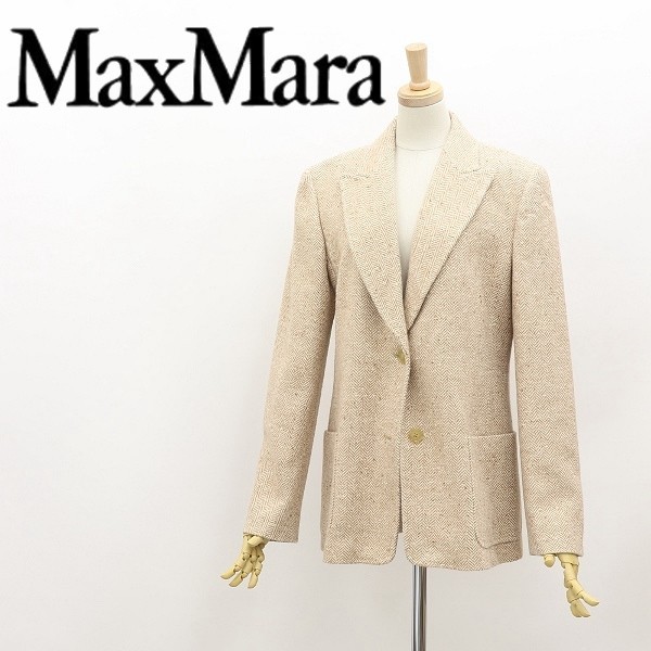 ◇MaxMara マックスマーラ シルク＆アンゴラ混 ヘリンボーン柄 ネップ