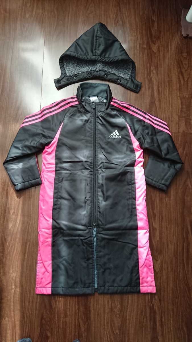 ☆アディダス☆ベンチコート 裏ボア☆130☆黒×ピンク☆フード取り外し可☆傷あり_7
