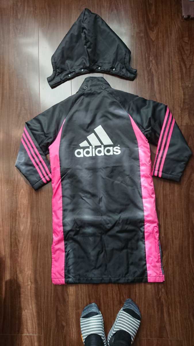 ☆アディダス☆ベンチコート 裏ボア☆130☆黒×ピンク☆フード取り外し可☆傷あり_8