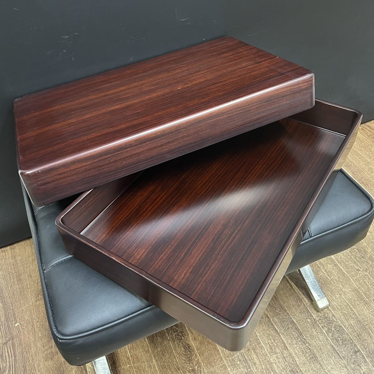 文箱 大型 唐木 天然木製 古道具 小物入れ 書道具 硯箱 大きい 木箱 文房具■兵庫県姫路市発 D3