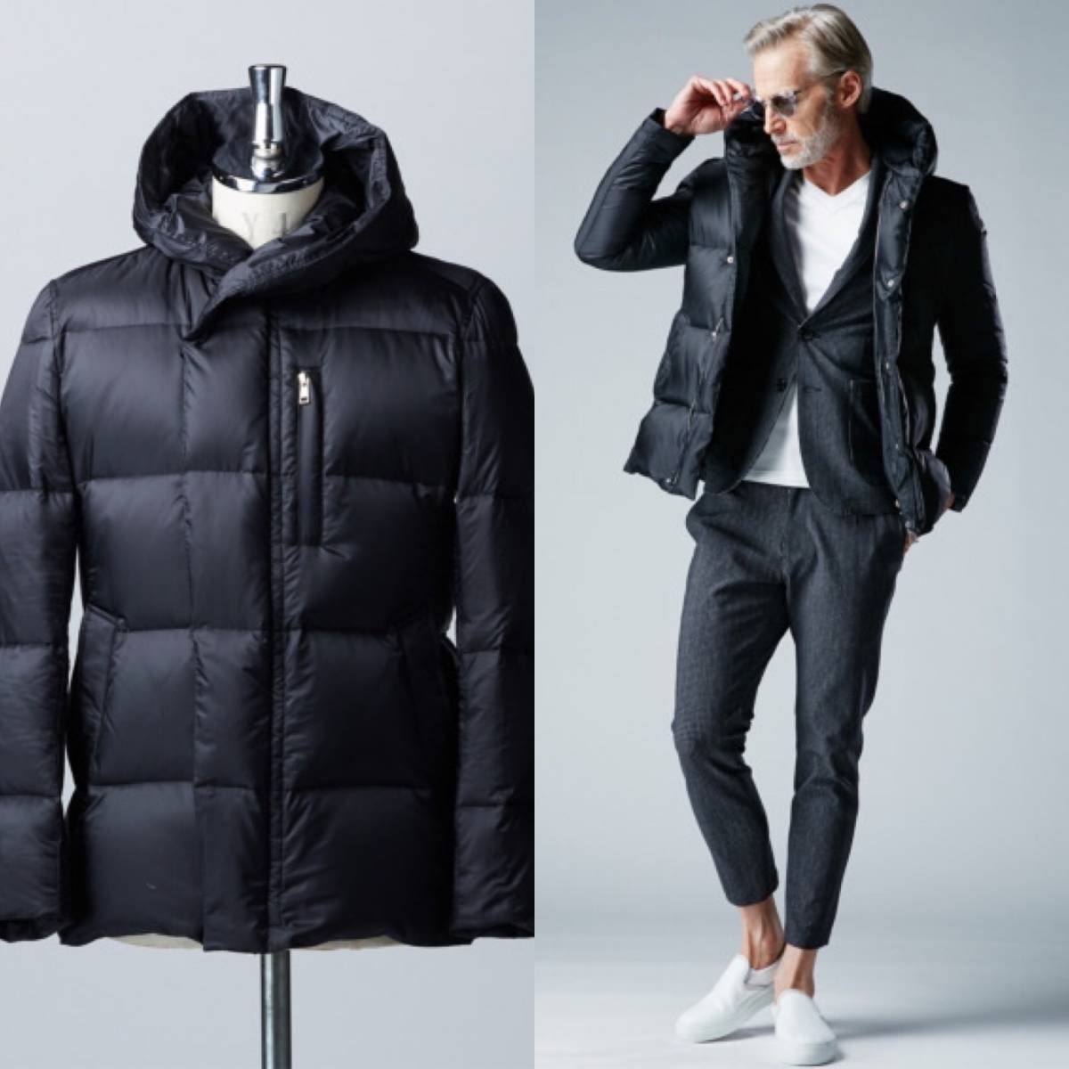 21AW 定価154000 【AKM】ECOUSE TAFFETA WRAP DOWN -BLACK-サイズS