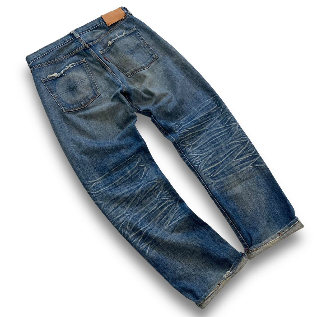 Levi's 501XX ダブルネーム66501赤耳デニムパンツ　W32 鬼ヒゲ Levi's】リーバイス 66501 デニムパンツ ダブルネーム 古着 日本製 赤