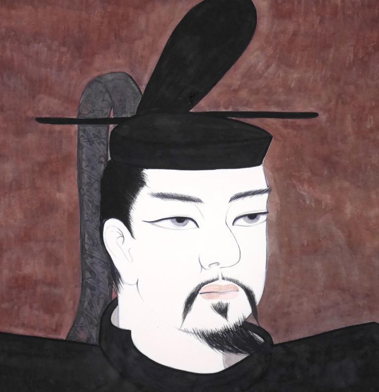 源頼朝 肖像画』◇日本画6号 肉筆◇落款有◇歴史偉人！深い色彩描写！額装