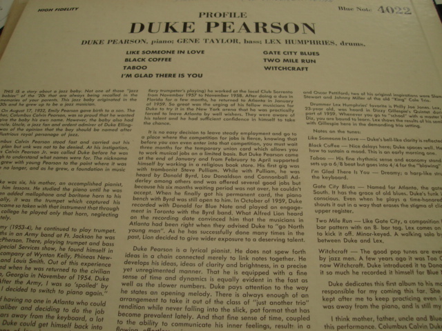 Duke Blue Note Pearson PEARSON van RVG – LP The DUKE Profile