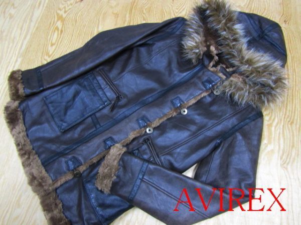 ★アヴィレックス AVIREX★羊革ラムスキン レディース B-7タイプ 裏ボアパイル レザーフーディコート★R41127013B