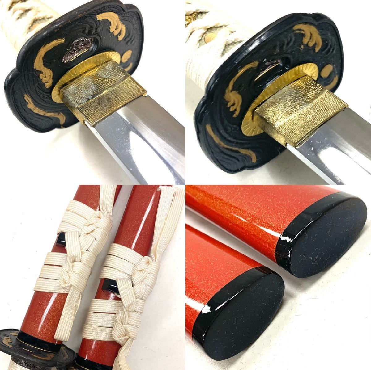 ◇日本刀 2点セット◇模造刀 無銘 居合刀 朱金 古刀拵 全長約70cm/96cm 