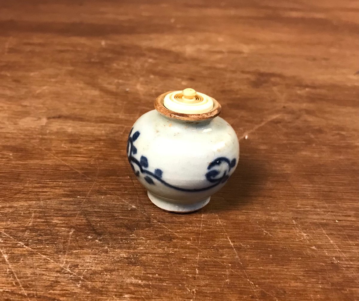 HH-5037 □送料無料□ 茶入れ 染付 陶器 茶道具 煎茶道具 茶壺 工芸品 